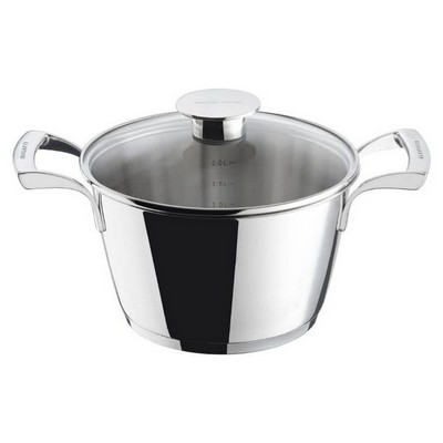 cucina italiana casserole in 18/10 stainless steel with glass lid, diameter 20 cm
